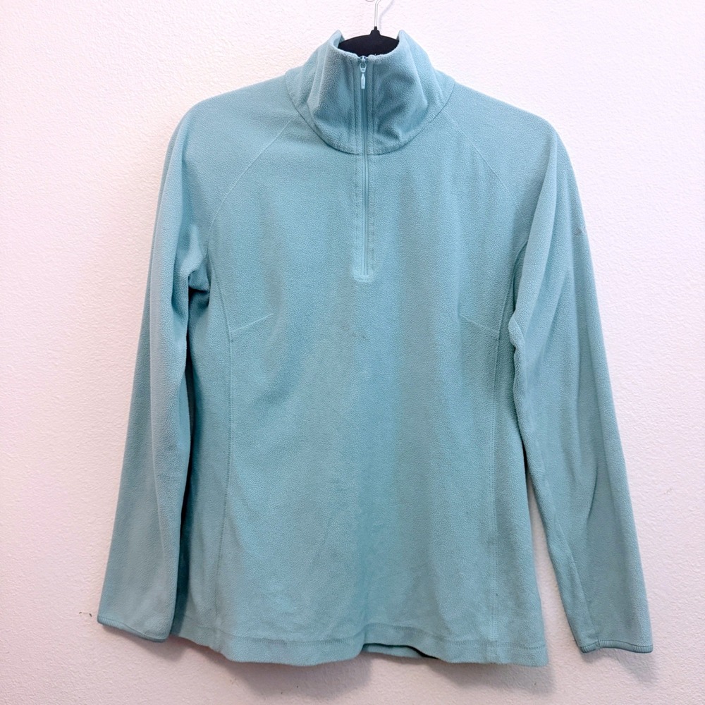 Columbia Women Medium Fleece Pullover Aqua Blue Quarter Zip HIKING CAMPING COZY